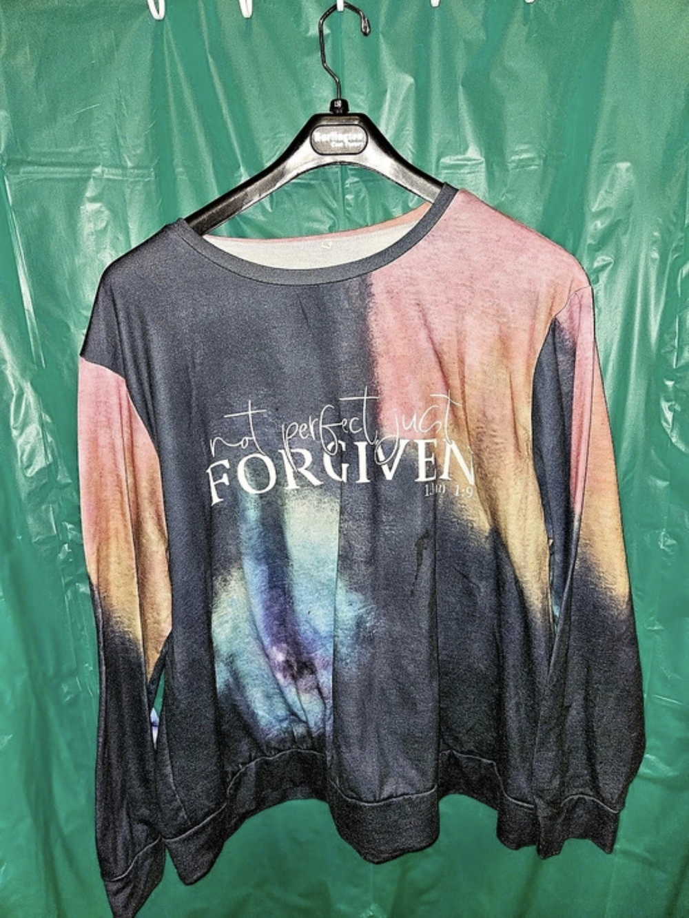 Abstract Long Sleeve Top in Black & Pink Size 4XL Like New